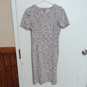 Calvin Klein Textured Midi Dress in Gray and White